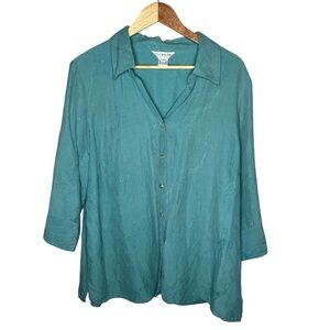 Citron Santa Monica Blue Textured Silk Button Down Shirt Artsy Lagenlook Size 1X